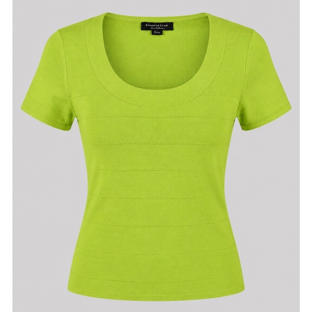 Cable & Gauge Lime Green Knit Top Womens Petite Small Short Sleeve NWT
